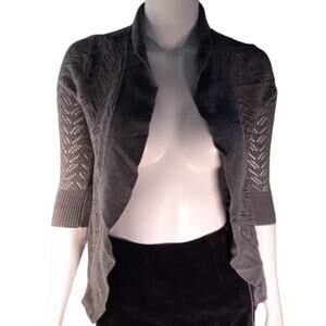 St. John’s Bay Pointelle Cardigan PS Gray Cotton Chevron Open Front Minimalist